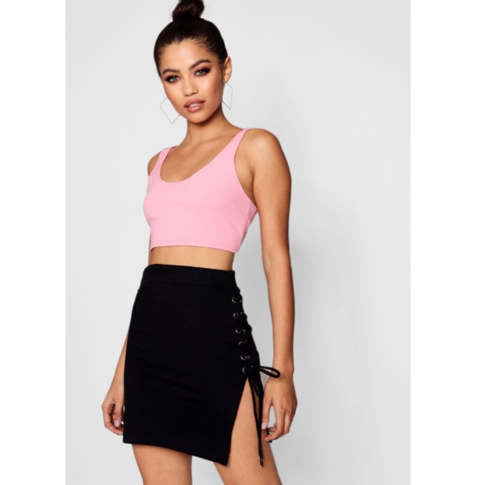 Boohoo Black Lace Up Side Skirt